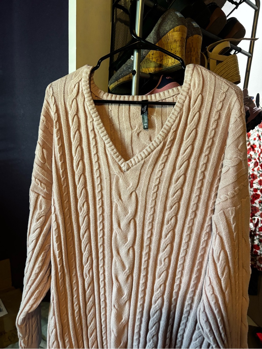 torrid Cable Knit V-Neck Sweater in Light Blush